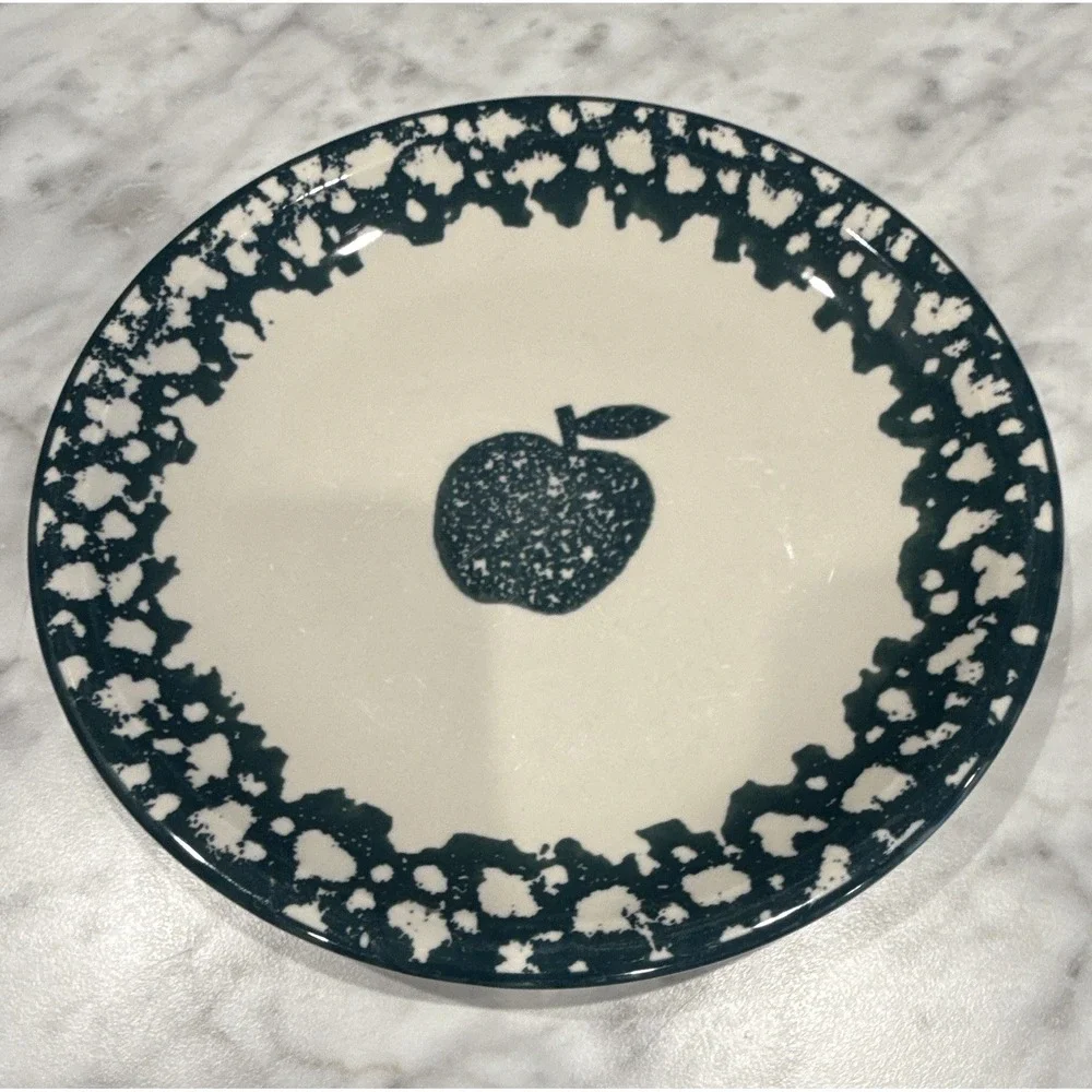 Folkcraft Apple by Tienshan Stoneware Salad Plate Green Sponge Pattern
